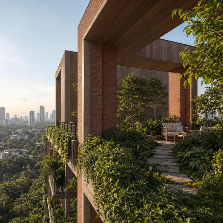 Total Environment Butterfly of Dreams upper-floor terrace garden with deep-soil planting, seating and a city outlook Total Environment Butterfly of Dreams upper-floor terrace garden with deep-soil planting, seating and a city outlook
